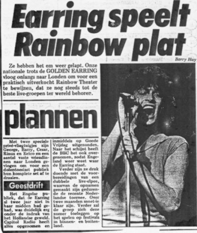 Golden Earring show review London - Rainbow March 25 1977 Hitkrant magazine article April 15 1977